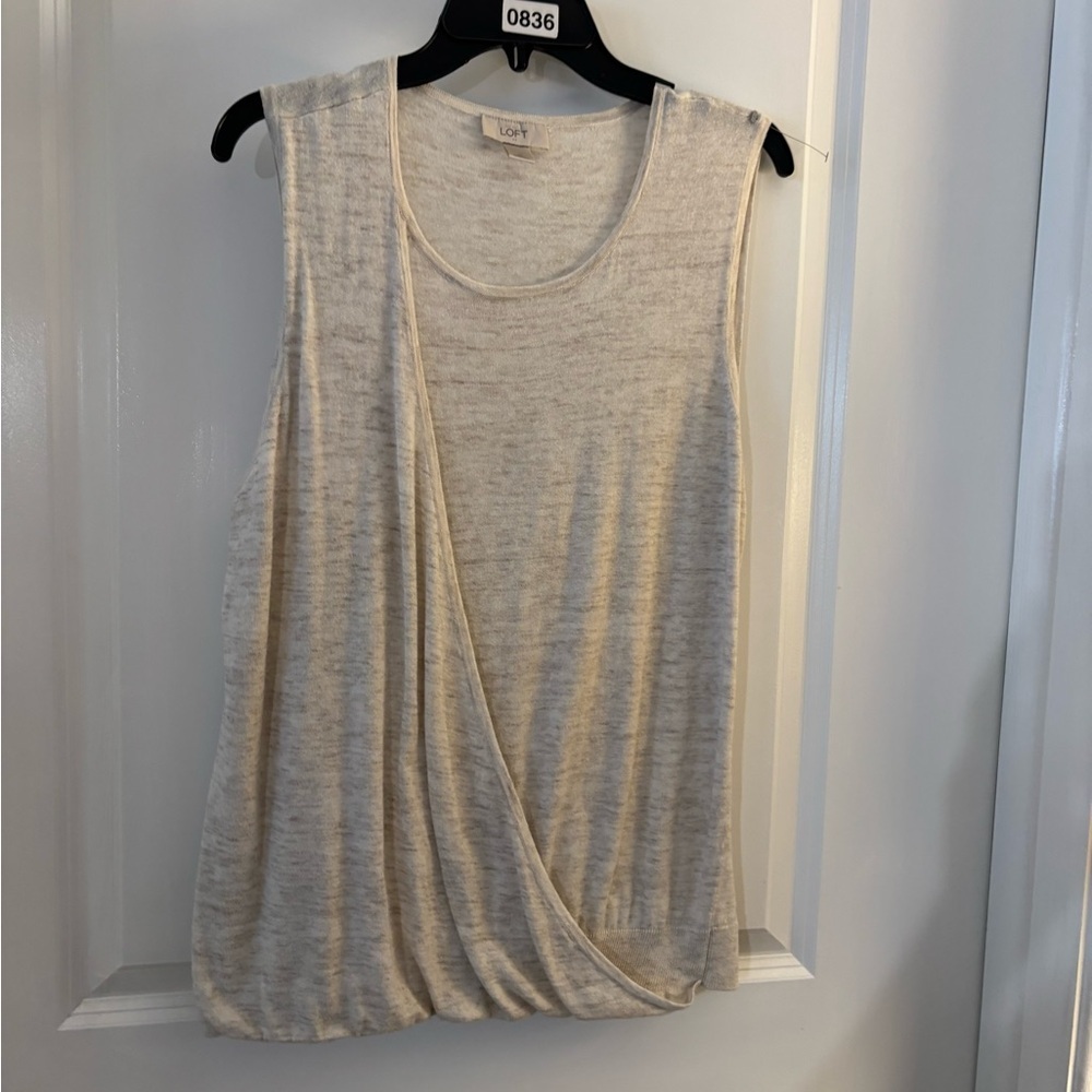 Ann aTaylor LOFT Cream Sleeveless Lt Knit Top sz-XL